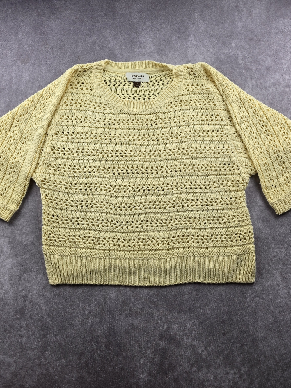 Sonoma Yellow Open Knit 3/4 Sleeve Sweater Small